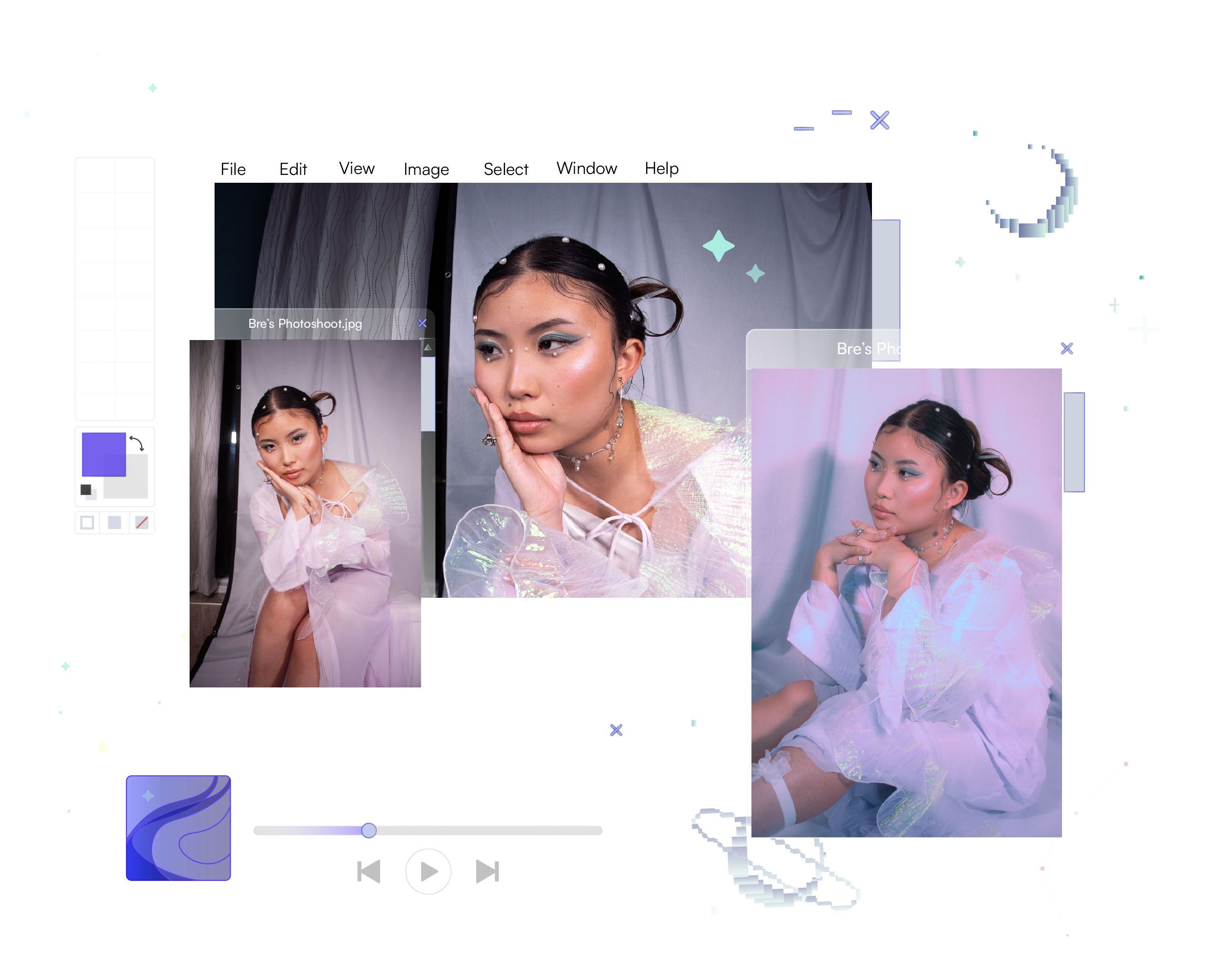 A series of Sandy Lin headshots in a photoshop array.