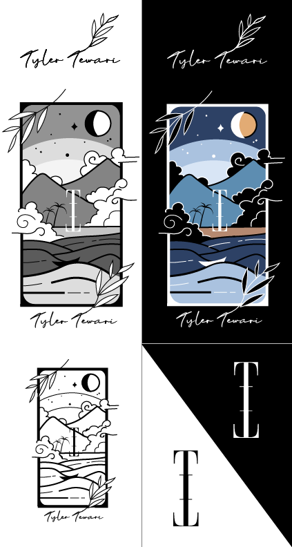 Tyler's new logo, in all presented variations and light/dark themes.