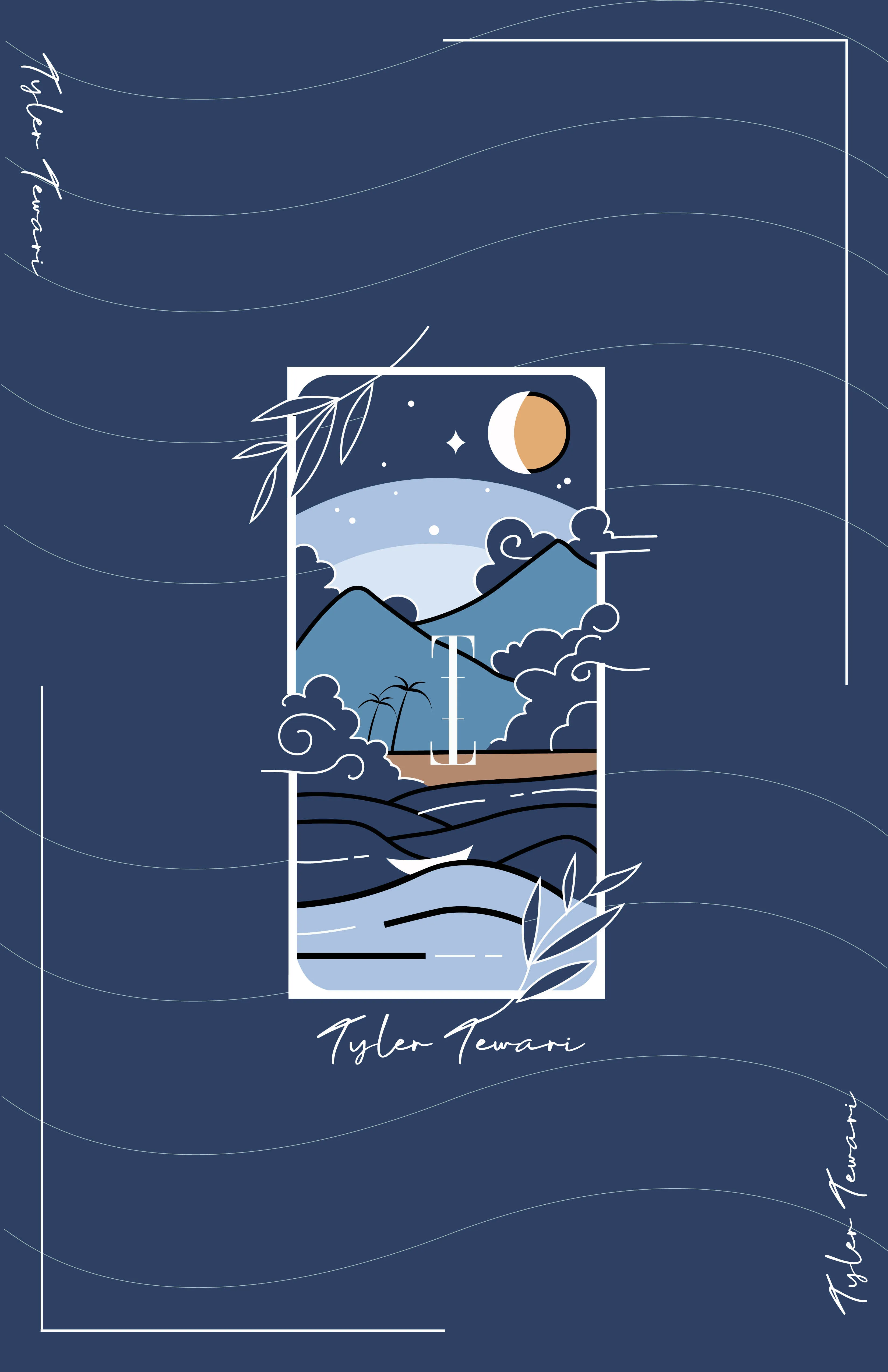 Tyler's new logo, overlayed on a blue background card.