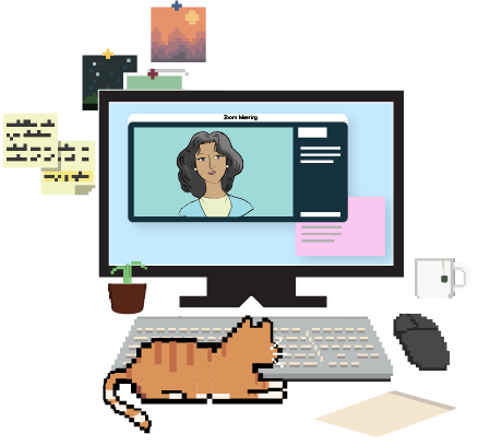 An infographic of a zoom meeting.