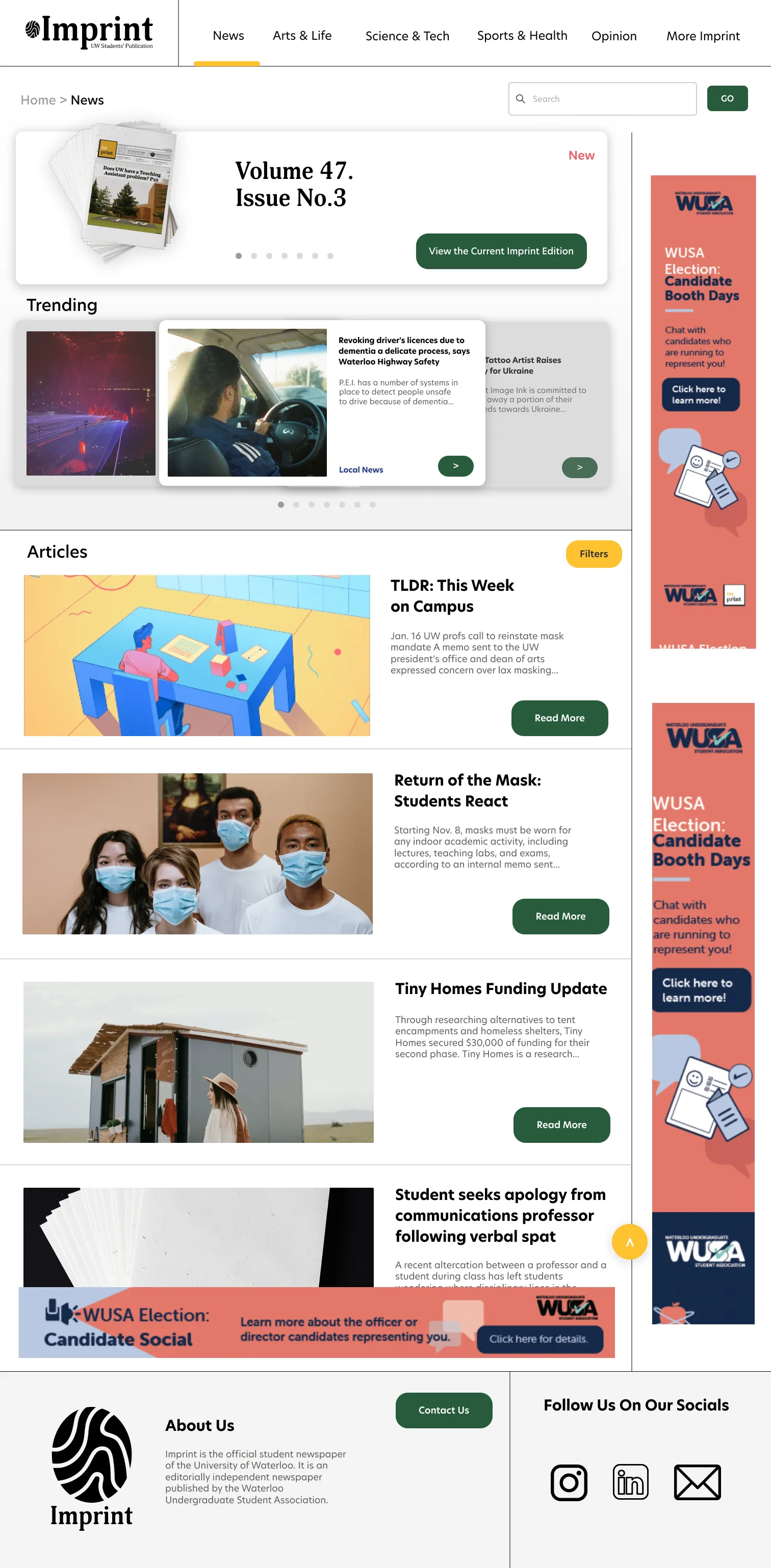 Homepage/Dashboard mock-up for the Imprint application.