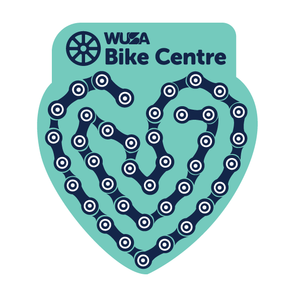 Bike Centre stickers of a heart made out of a bike chain.