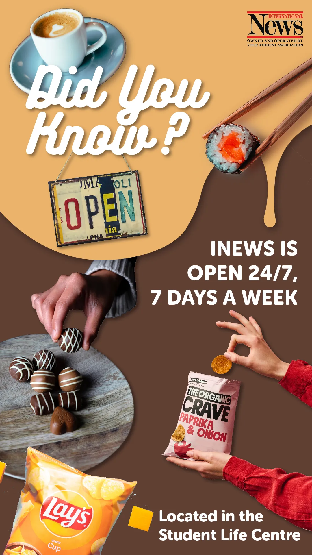 International News Convenience Store promotional banner.