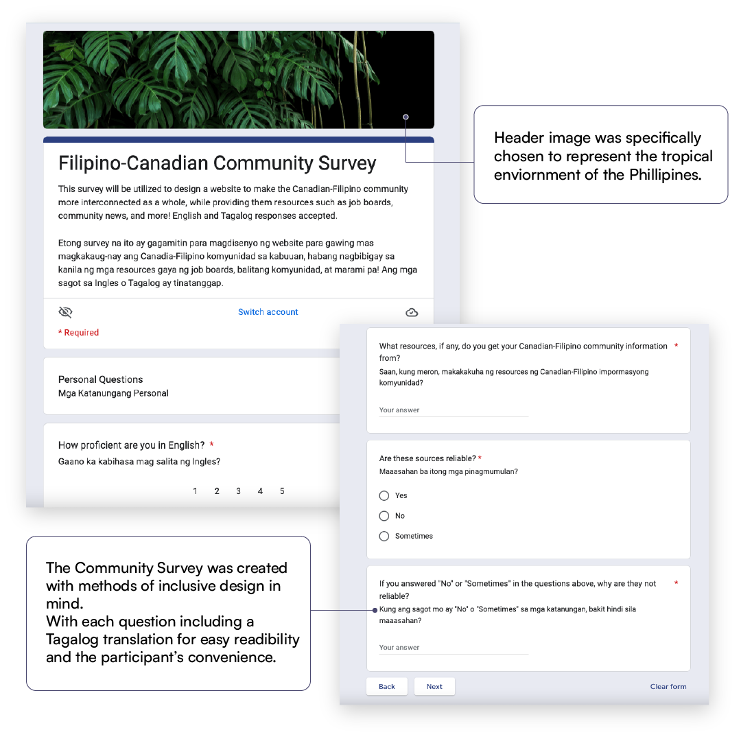An example google forums survey for the Filipino-Canadian Community Survey.