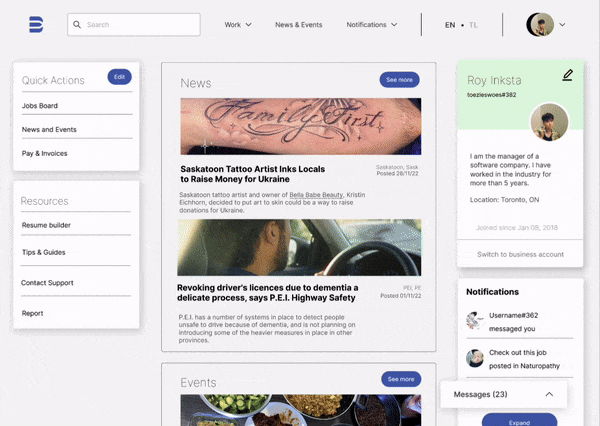 A gif demonstraiting the news and events workflow.
