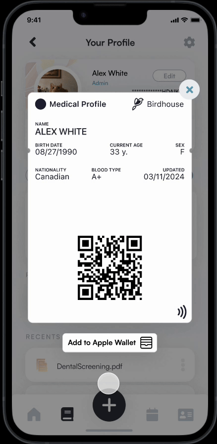 A gif demonstraiting the QR Code + Add to Wallet workflow.