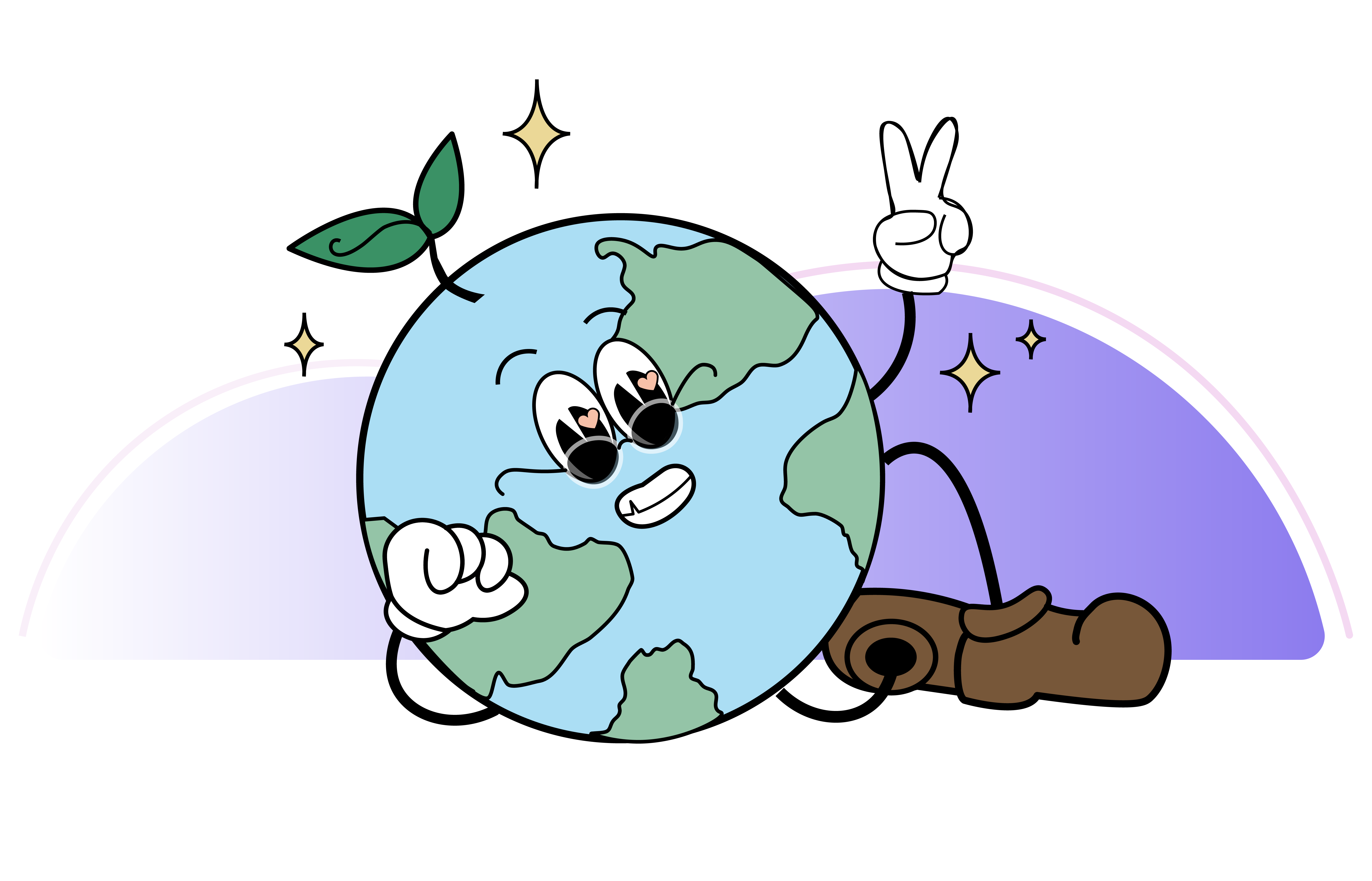 An image of a globe, laying on its side, giving a 'peace' sign.
