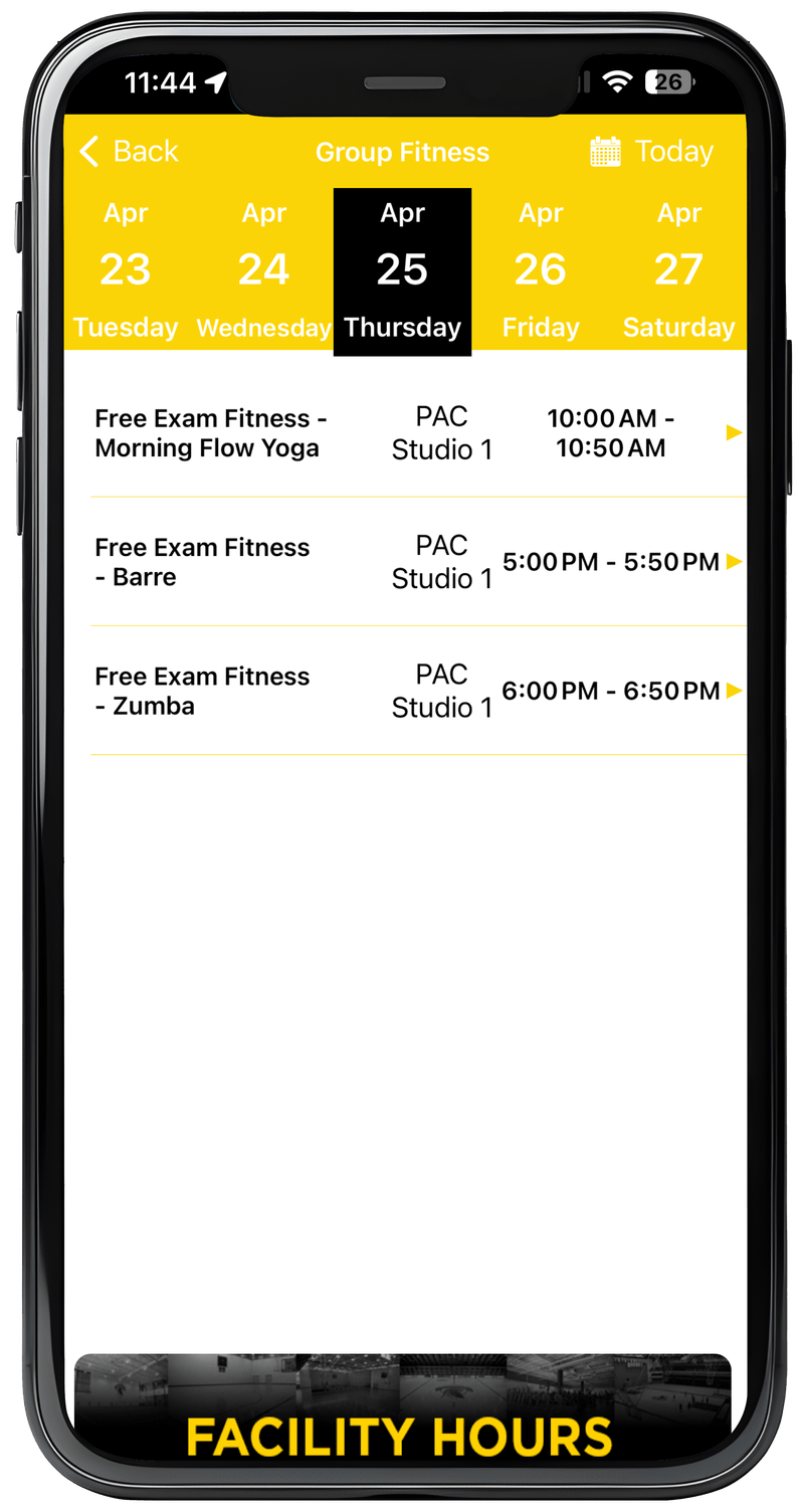 An image of the original Waterloo Warriors interface before our team intervened showing Group Fitness class times.
